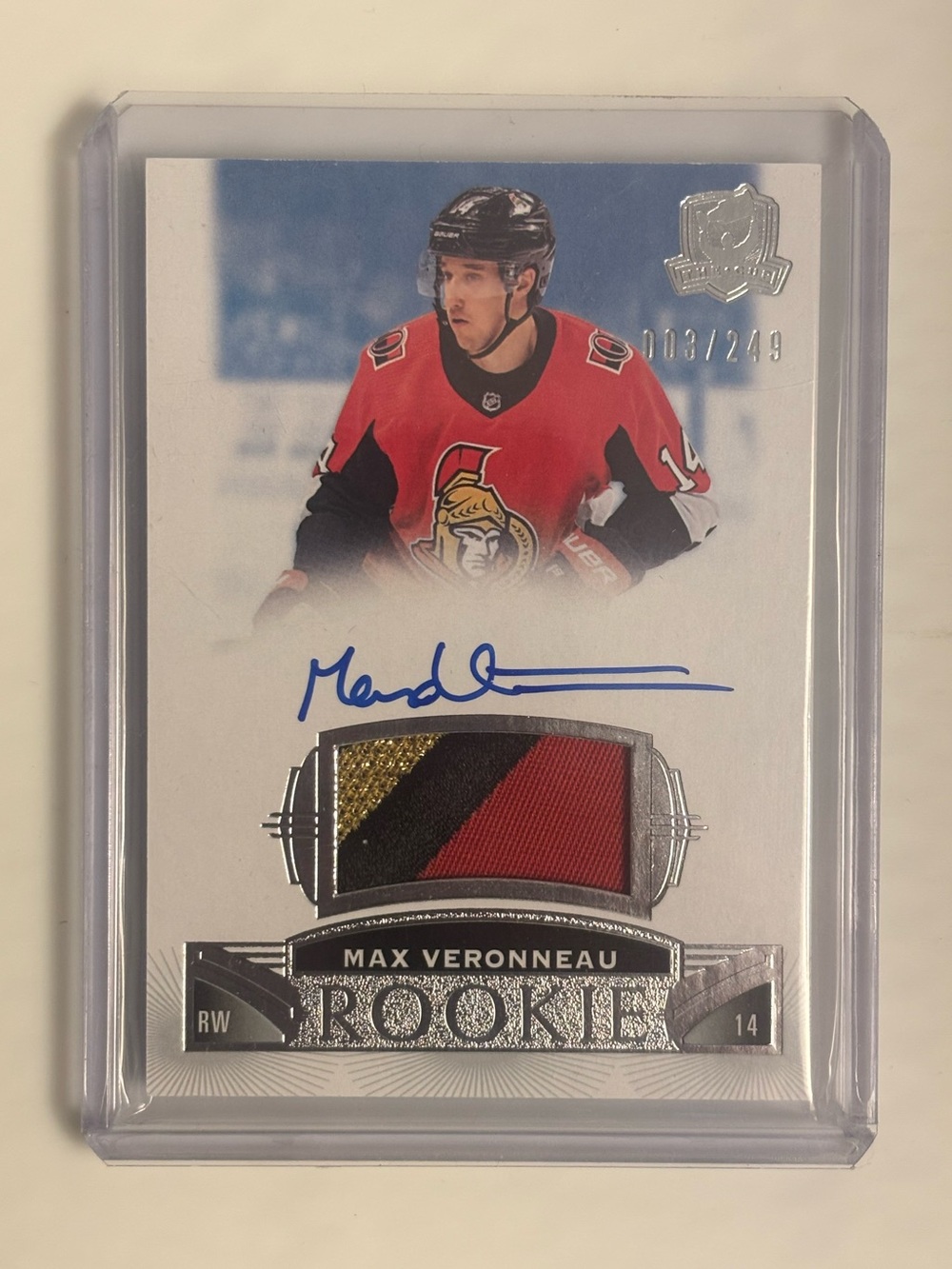 Max Veronneau 2019-20 UD The Cup Rookie Patch Auto RPA #83 /249 Senators